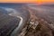 Republic of Moldova Old Orhei Monastery and Butuceni Village aerial view at sunrise