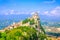 Republic San Marino Prima Torre Guaita first fortress tower with brick walls on Mount Titano stone rock
