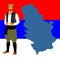 Republic of Serbia map isolated on Serbian flag background. Serbia wears, Balkan folklore culture.