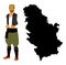 Republic of Serbia vector map silhouette. Portrait of a man in traditional Serbian dress vector.