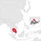 Republic of Singapore Location Map on map Asia. 3d Republic of Singapore flag map marker location pin. High quality map of Singapo