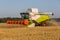 Republic of Tatarstan - August 5, 2020: Combine harvester of wheat in a summer landscape of endless fields