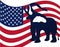 Republican elephant in the background of the American flag. Republican victory in US elections. illustration