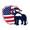 Republican elephant in the background of the shield in the colors of the American flag. Republican victory in US