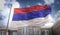 Republika Srpska Flag 3D Rendering on Blue Sky Building Background