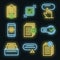 Request icons set vector neon