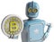 Rero Robot holding Bitcoin. Isolate on white. Crypto Currency.