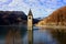 Reschensee tower in the South Tyrol, Italy.