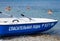 Rescue boat on the beach of the village of Kabardinka, Krasnodar Territory