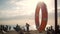 Rescue buoy on the beach. Lifebuoy.