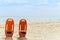 Rescue buoys on a quiet beach