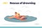 Rescue of drowning concept of landing page with beach lifeguard saving unconscious woman from sea