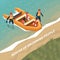 Rescue Of Drowning People Isometric Background