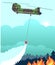 Rescue helicopter extinguishes the fire forest with water bucket illustration