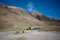 Rescue helicopter on a helipad in Andes Mountains