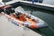 Rescue inflatable lifeboat at berth