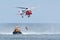 The rescue operation on sea. Coast Guard Helicopter.