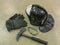 Rescue rope, axe, carbine, helmet and fireman`s gloves. Firefighters` equipment.