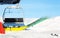 Rescue sleds standing near chairlift at ski resort