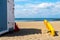 Rescue station on a sandy beach. Denmark. North Sea. Relaxation. Safe rest