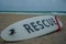 Rescue surf board at the Hollywood Beach Lifeguard Station in South Florida