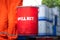 A rescue team is holding red box of `Spill kit`.