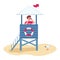 Rescuer with binoculars in lifeguard tower flat color vector faceless character