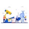 Research laboratory, science development technology concept with tiny character. Scientist biologist working at laboratorium with