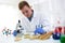Research quality of wheat, expert working at professional laboratory