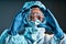 Research scientist in lab coat, safety goggles and rubber gloves testing specimen in petri dish in laboratory