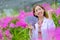 Researchers women, are glad to succeed in pink orchid orchards in the garden for export