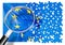 Researching the problems of contemporary Europe - concept image with a frayed European flag in jigsaw puzzle shape seen through a
