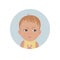 Resentful child emoticon. Cute offended baby emoji. Discontent toddler smiley expression.