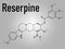 Reserpine alkaloid molecule. Isolated from Rauwolfia serpentina, Indian snakeroot. Skeletal formula.