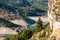 Reservoir Pantano De Siurana, Tarragona, Spain. Top view. Copy space for text.