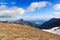 Reservoir Wasserfallboden and mountain snow panorama with summit Kitzsteinhorn in Glockner Group, Austria