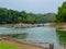 Reservoir which has become a lake with greenish water