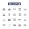 Residence line vector icons and signs. Abode, House, Dwelling, Villa, Dwellings, Mansion, Pad, Lodge outline vector