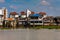 Residential apartments and poor dwellings on the Chao Phraya River near Bangkok, Thailand