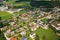 Residential area with houses and streets from above. cityscape with small old beautiful village top view.