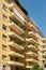 Residential areas of Naples, Italy. Beautiful various balconies on the facades of beautiful houses. Italian architecture. Oval,