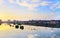 Residential atmosphere on the edge of the lake on a sunny morning