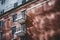 Residential balconies and interesting shadow on brick wall in Charlotte, North Carolina, USA