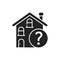 Residential building with a question mark glyph black icon. Confusion with location. Dementia symptom. Memory loss. Sign for web