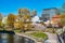 Residential building at riverside of Motala strom river in Norrkoping, Sweden