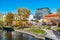 Residential building at riverside of Motala strom river in Norrkoping, Sweden