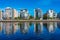 Residential buildings alongside Nissan river in Swedish town Hal