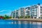 Residential buildings alongside Nissan river in Swedish town Hal