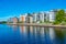 Residential buildings alongside Nissan river in Swedish town Hal