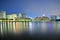 Residential buildings by Kallang River at night